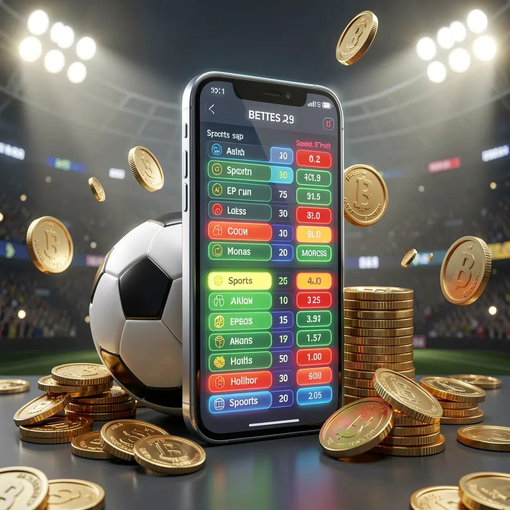 KUYA BET modern football betting visual featuring a smartphone with glowing sports odds interface, a soccer ball, golden coins, and stadium lights in a premium 3D illustration